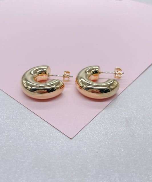 18k Gold Filled 20mm Chunky Bubble Smooth 7mm Open Hoop Earring