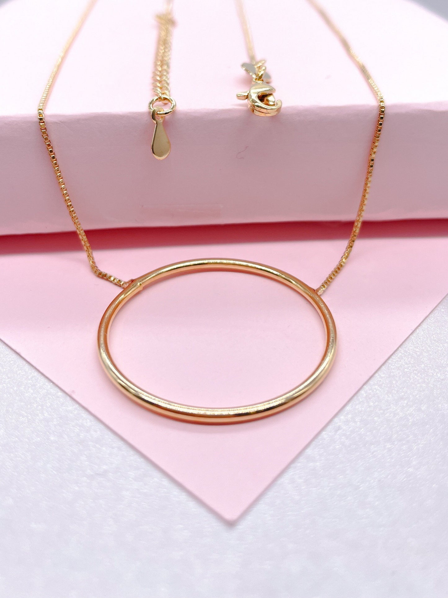18k Gold Filled Box Chain Featuring The Circle of Life Charm Pendant Necklace,