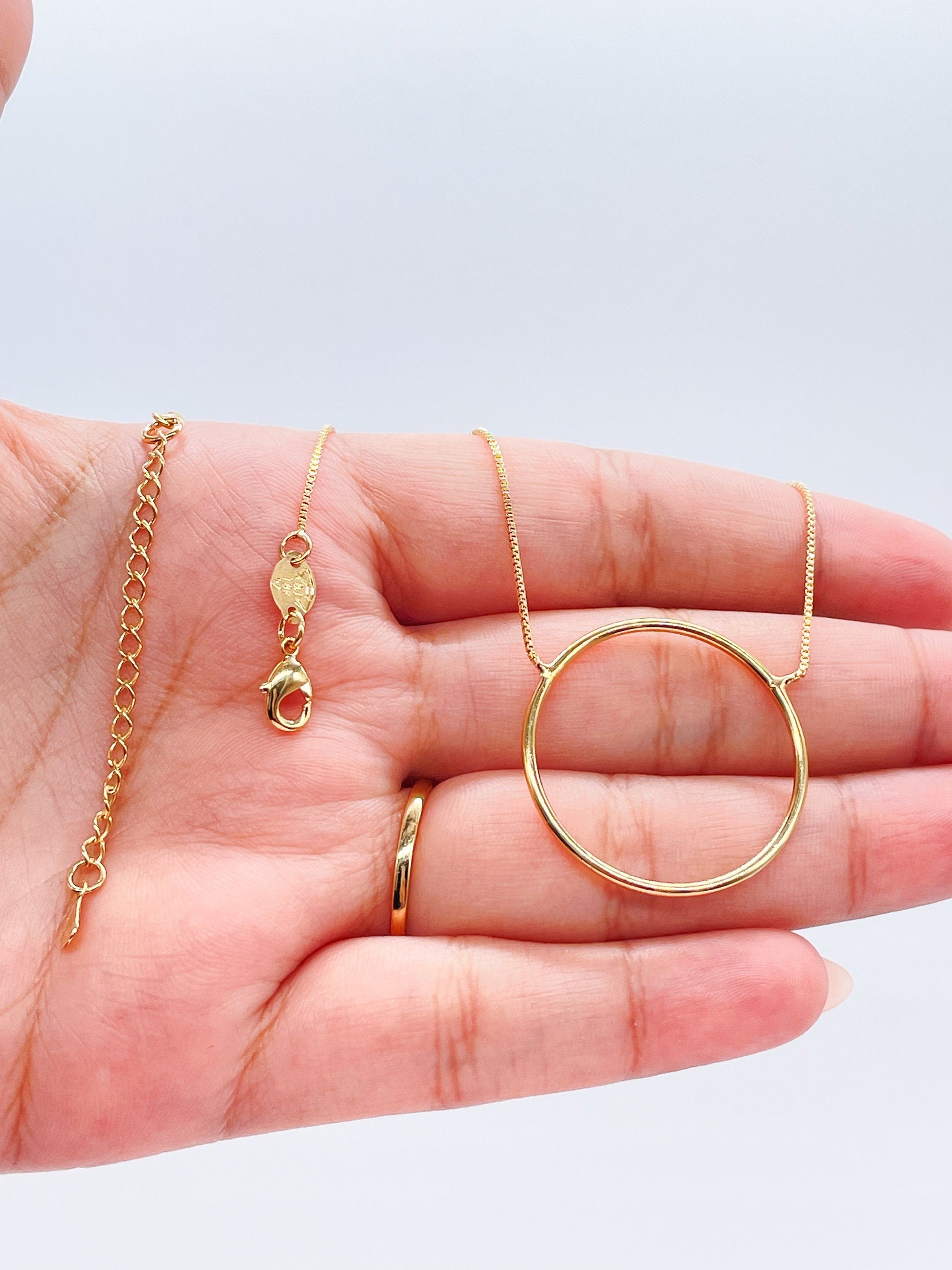 18k Gold Filled Box Chain Featuring The Circle of Life Charm Pendant Necklace,