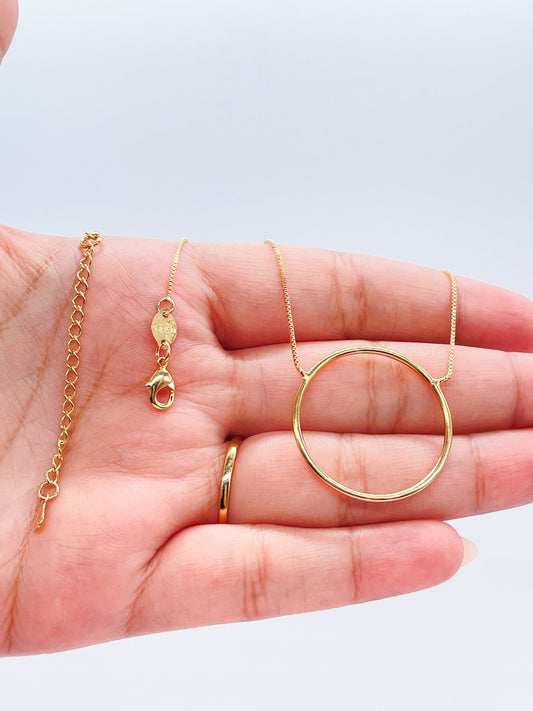 18k Gold Filled Box Chain Featuring The Circle of Life Charm Pendant Necklace,