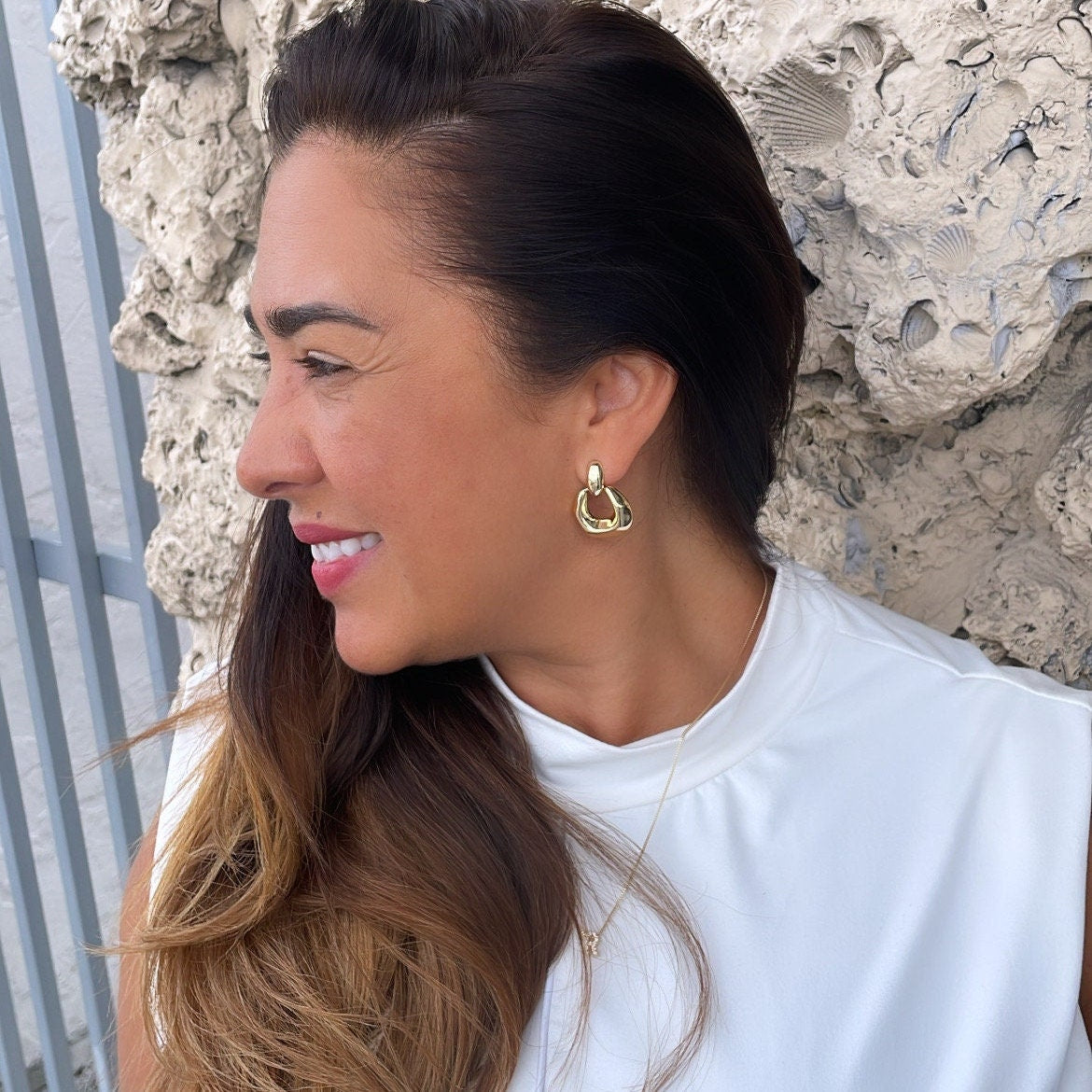 18k Gold Filled Boho Mod Round Earrings, Art nouveau Earrings, Statement Earrings, Minimalist Earrings