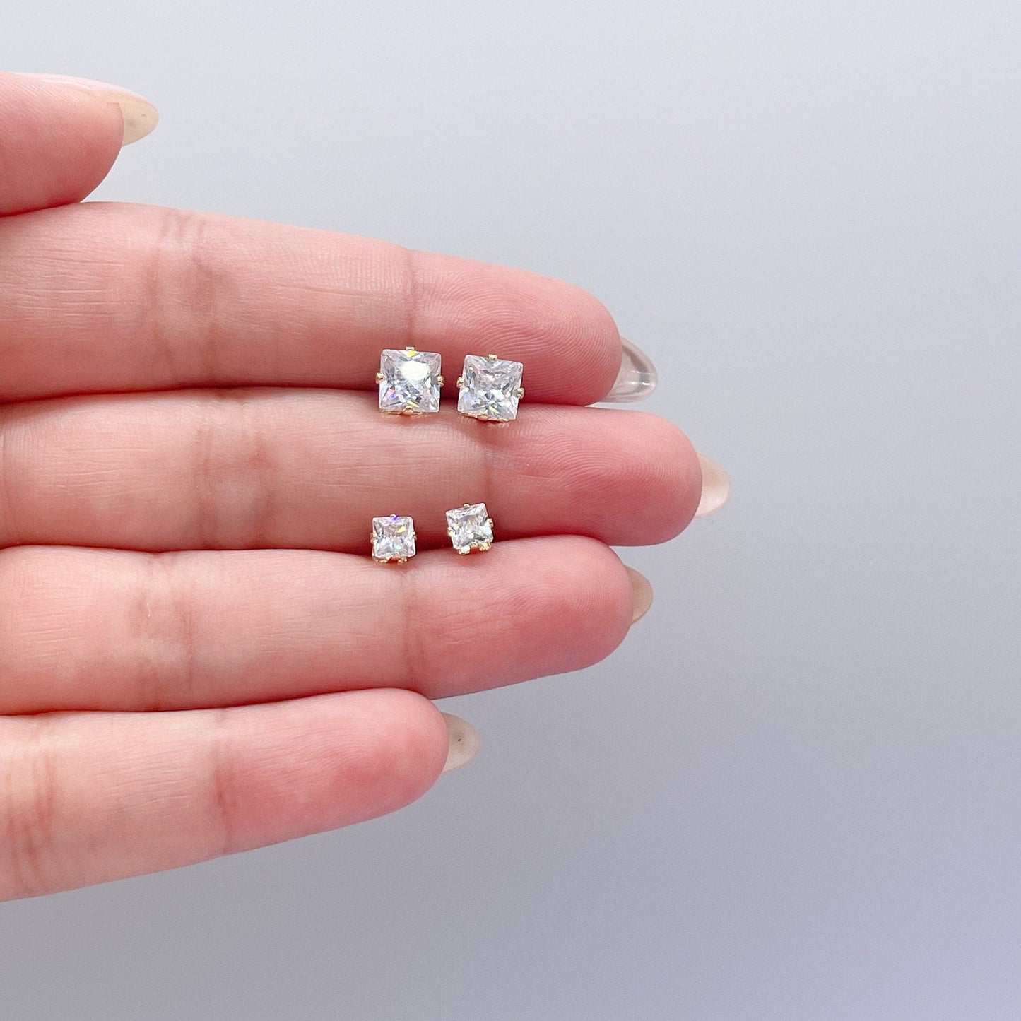 18k Gold Filled Cubic Zirconia Square Stud Earrings