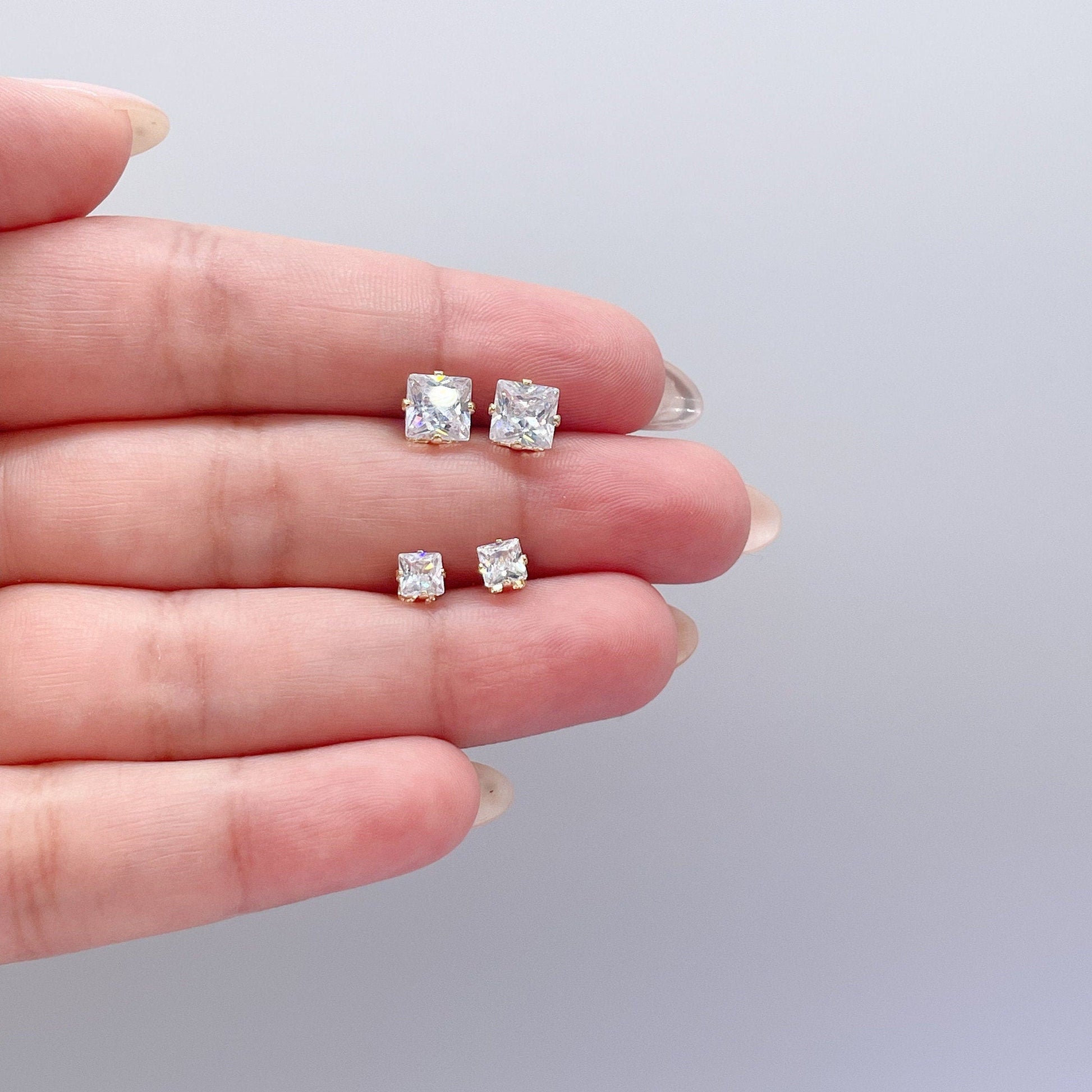 18k Gold Filled Cubic Zirconia Square Stud Earrings