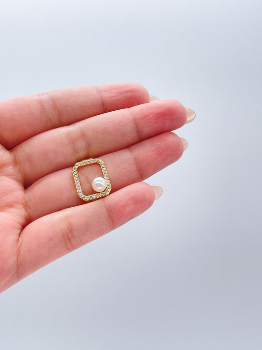 Adjustable 18k Gold Filled CZ and pearl Square Ring Dainty Jewelry
