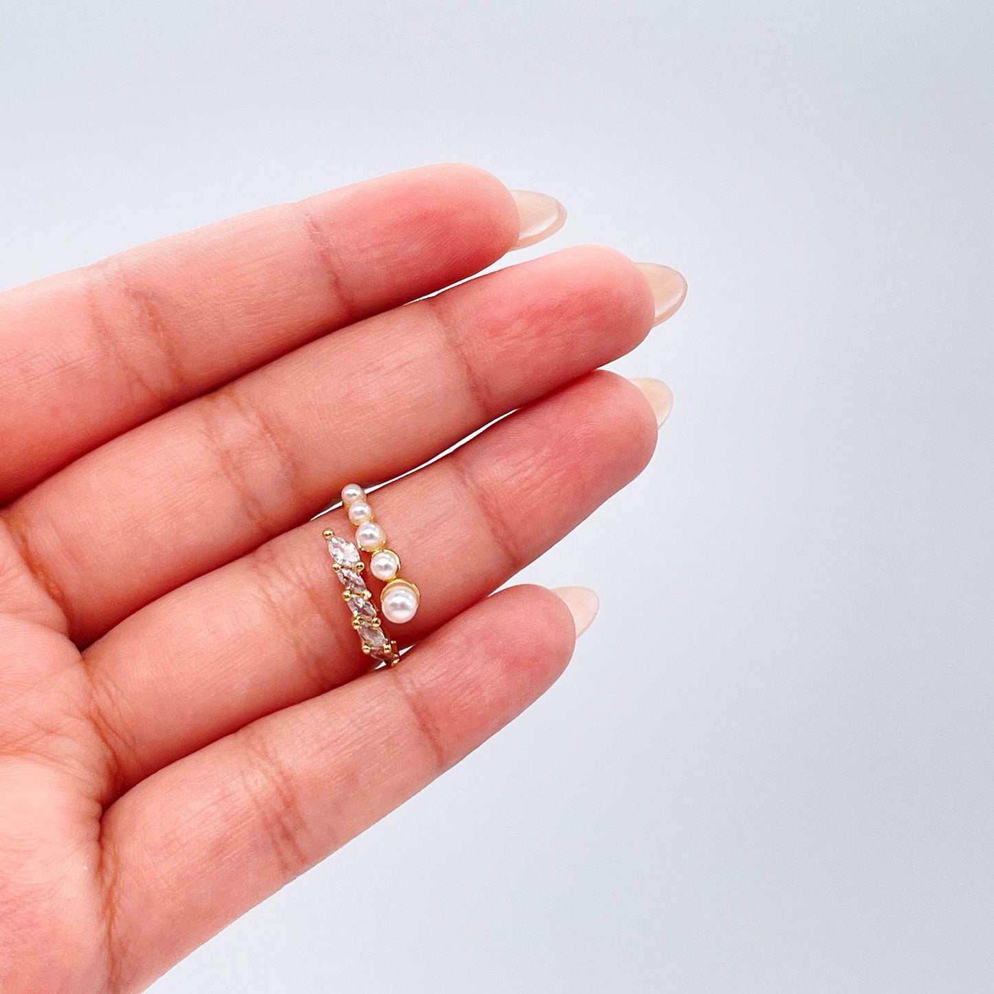 Adjustable 18k Gold Filled CZ and pearl wrap Ring Dainty Jewelry