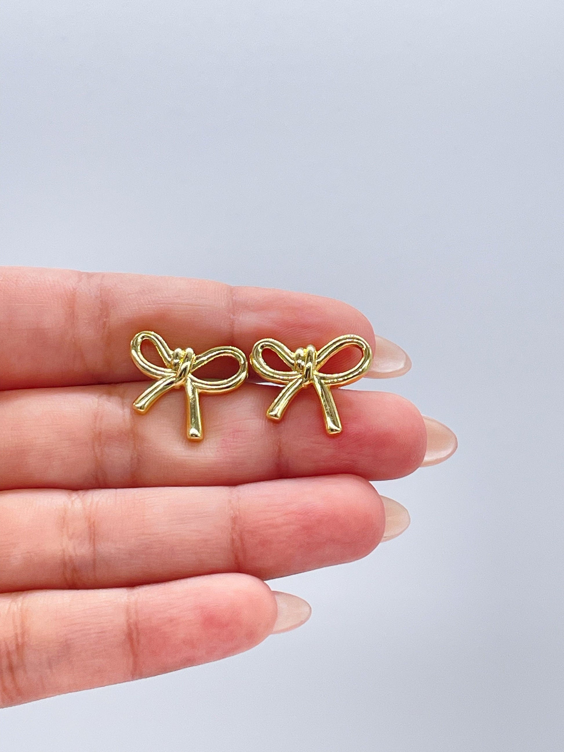 18k Gold Filled Plain Smooth Bow Studs, Available in 2 Styles