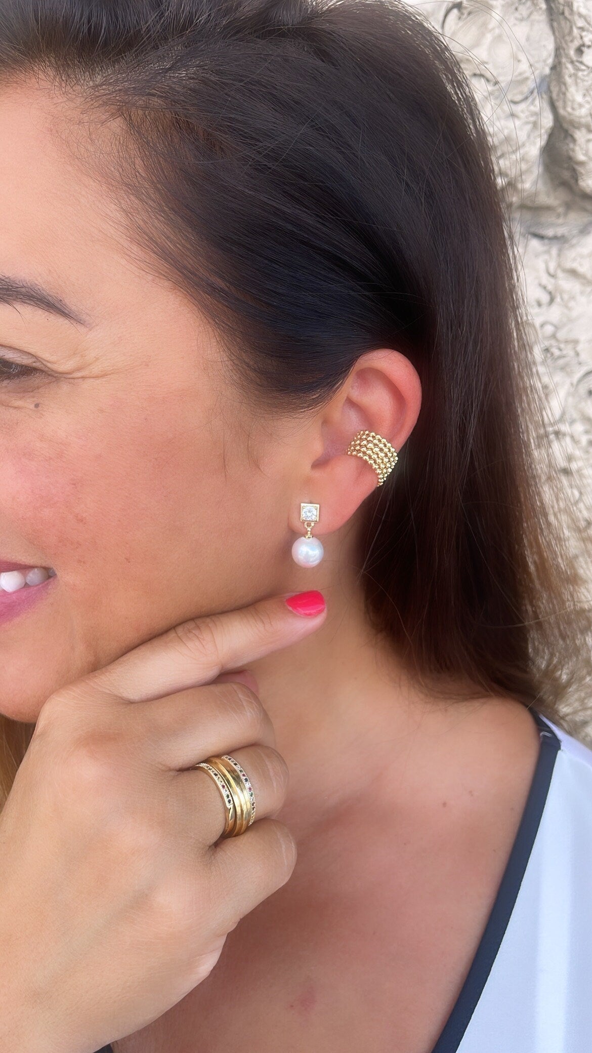 18k Gold Filled 5 Layered Bead Ear Cuff