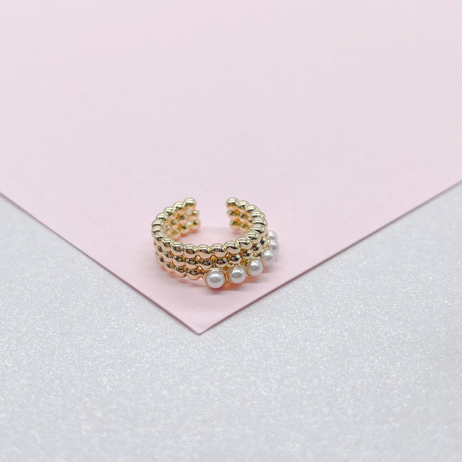 18k Gold Filled Tiny Beaded Ear Cuffs and pearl