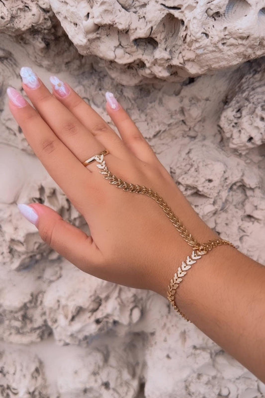 18K Gold Filled Fish Tail Link Clone With smooth Band Adjustable Ring