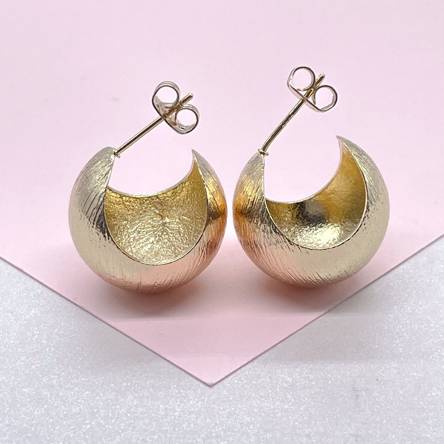 18k Gold Filled Textured Concave Hoop Earrings, Minimalist Earrings, Statement Hoops, Boho Style