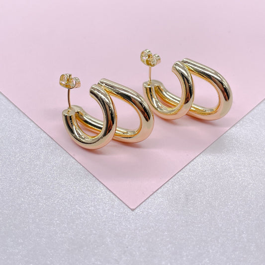 18k Gold Filled 2-Rowed Smooth Plain Open Hoop, Minimalist Jewlery, Dainty Hoops, For Her,