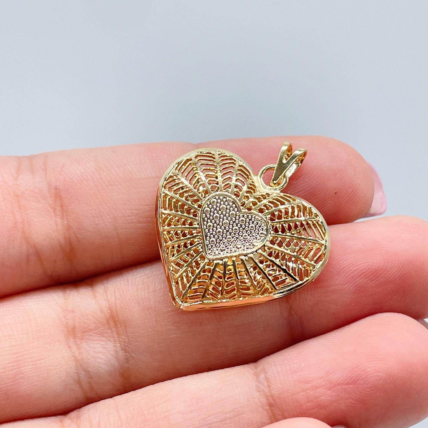 18k Gold Filled SpiderWeb Designed see-through heart pendant