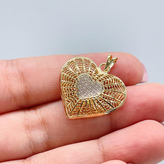 18k Gold Filled SpiderWeb Designed see-through heart pendant