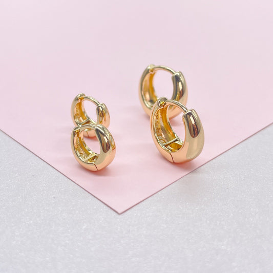 Tiny 18k Gold Filled Small Tear Drop Shape Huggie Clicker Earrings