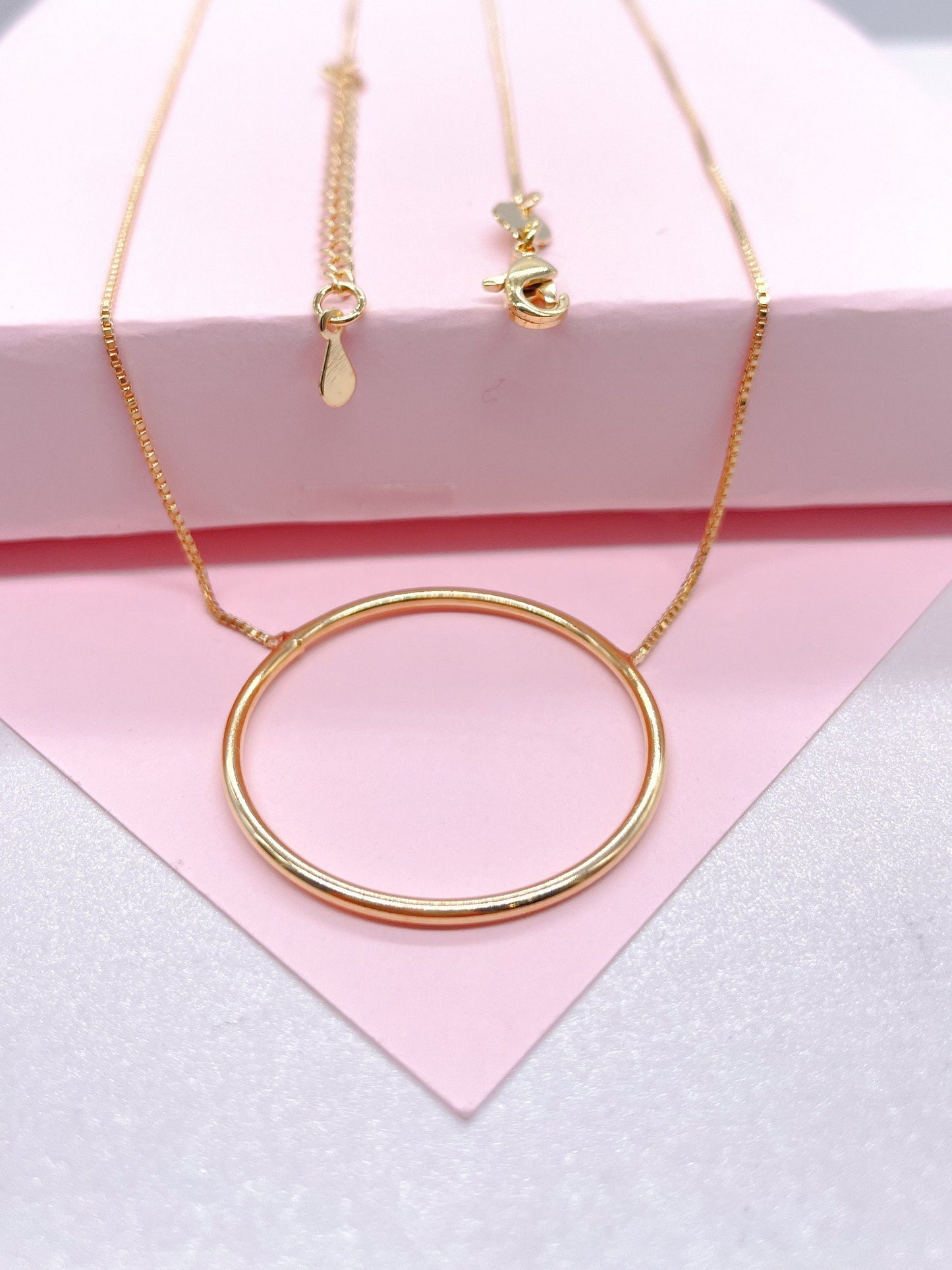 18k Gold Filled Box Chain Featuring The Circle of Life Charm Pendant Necklace,