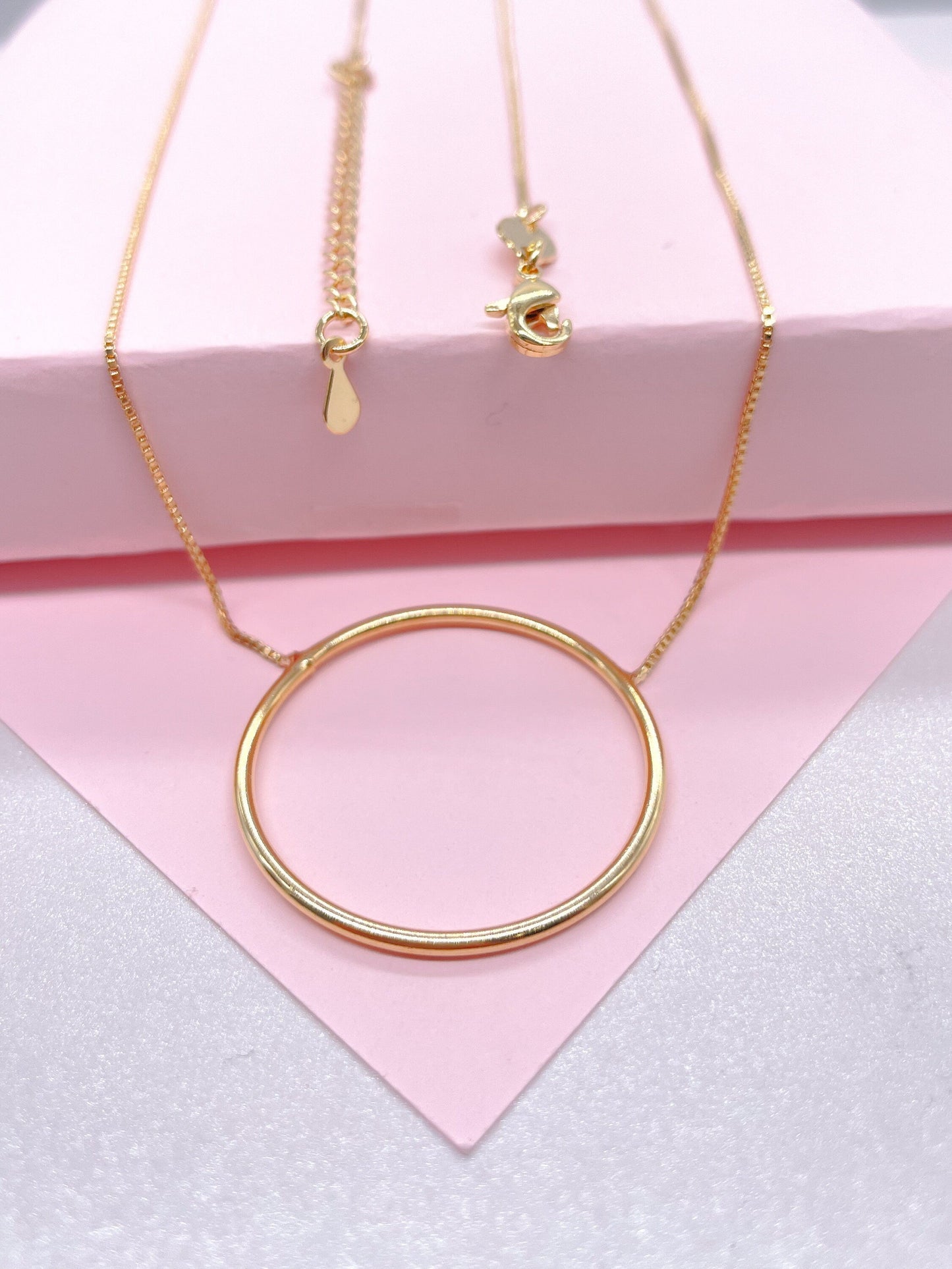 18k Gold Filled Box Chain Featuring The Circle of Life Charm Pendant Necklace,