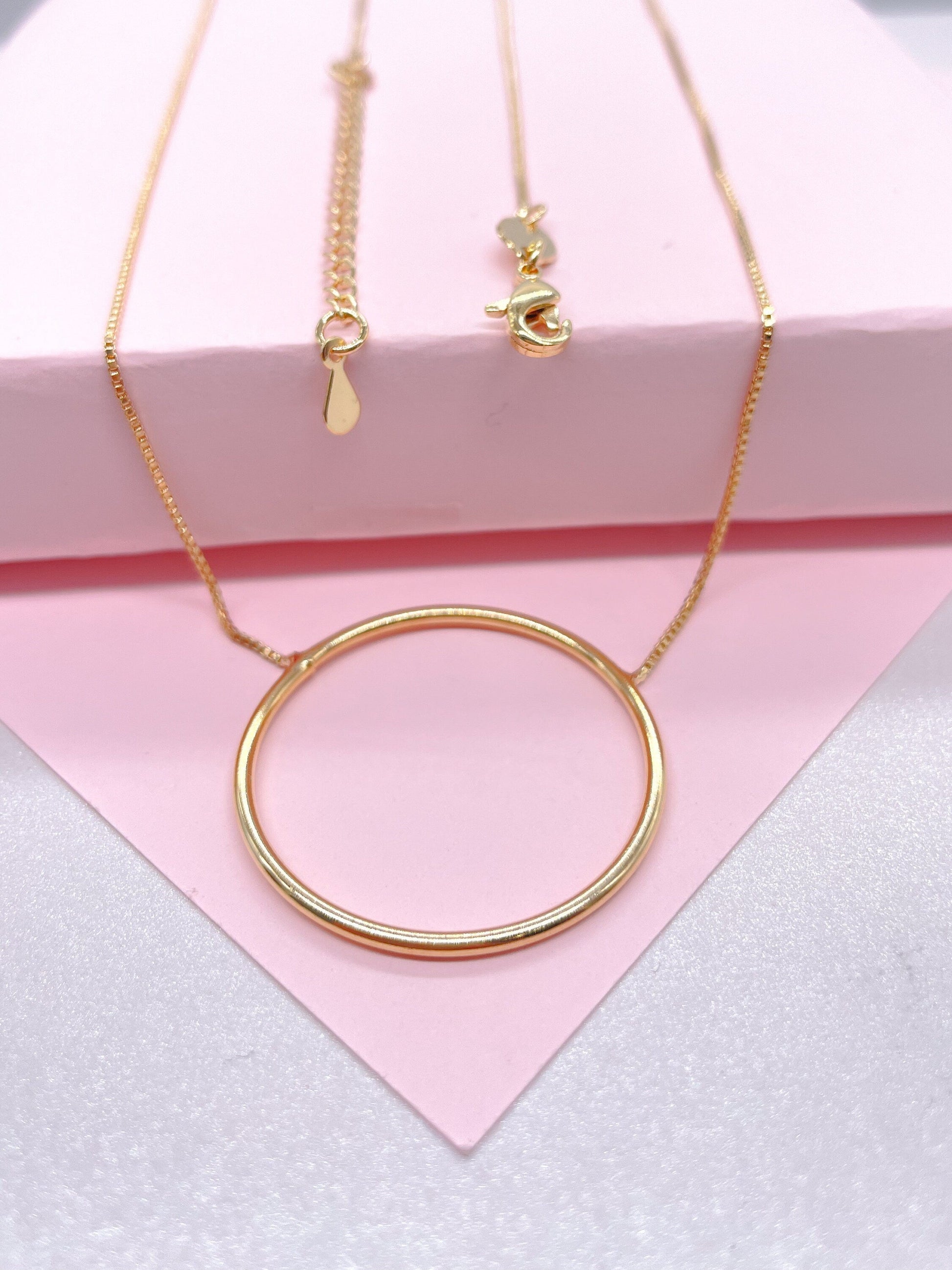 18k Gold Filled Box Chain Featuring The Circle of Life Charm Pendant Necklace,