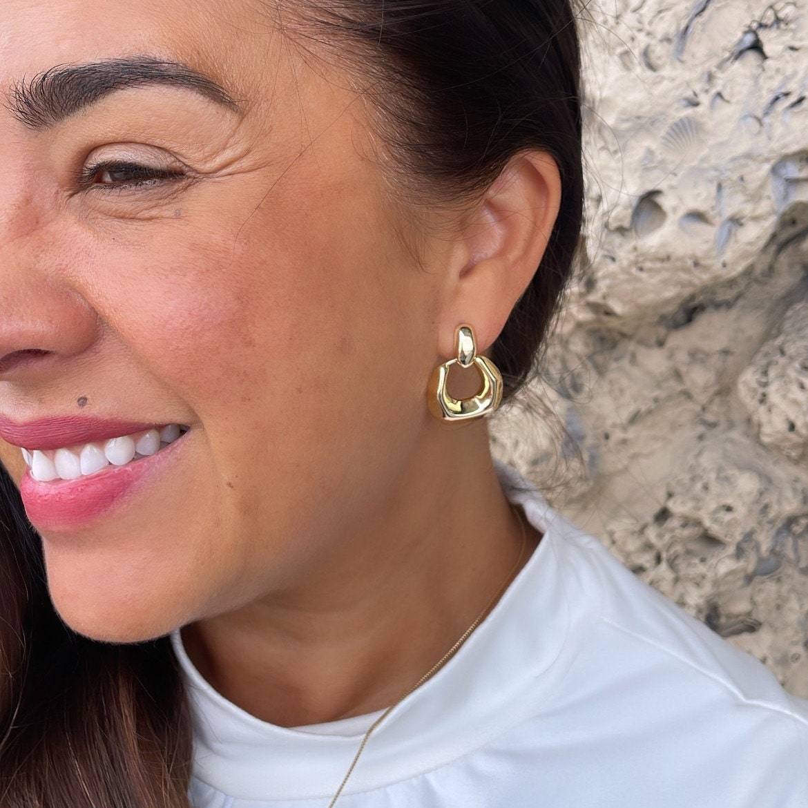 18k Gold Filled Boho Mod Round Earrings, Art nouveau Earrings, Statement Earrings, Minimalist Earrings