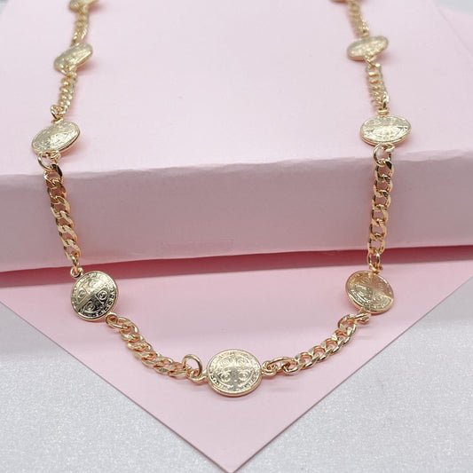 18k Gold Filled 8mm medallion and cuban link St Benedict Choker