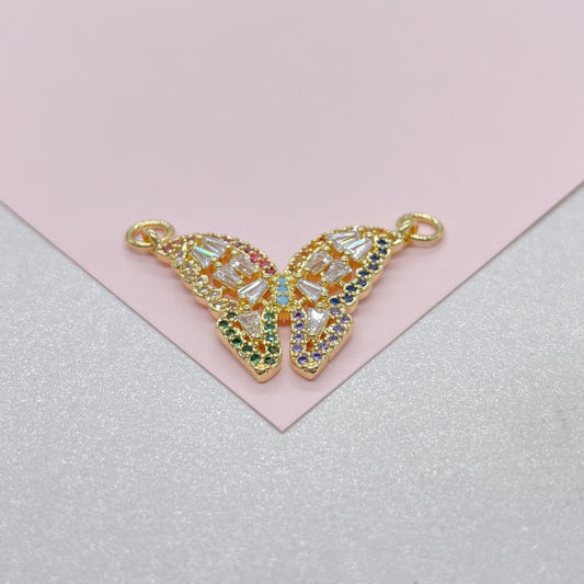 18k Gold Filled Butterfly Charm with Colorful Micro Pave Zirconia Multicolor Butterfly Pendant