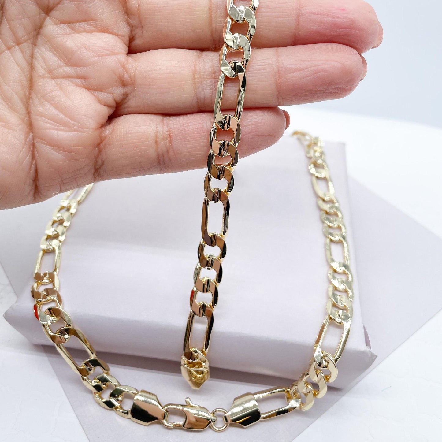 18k Gold Filled Flat Figaro 3X1 Set for Men, Sold Separately, Wholesale