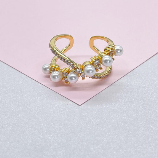 Adjustable 18k Gold Filled CZ and pearl Ring Dainty Jewelry