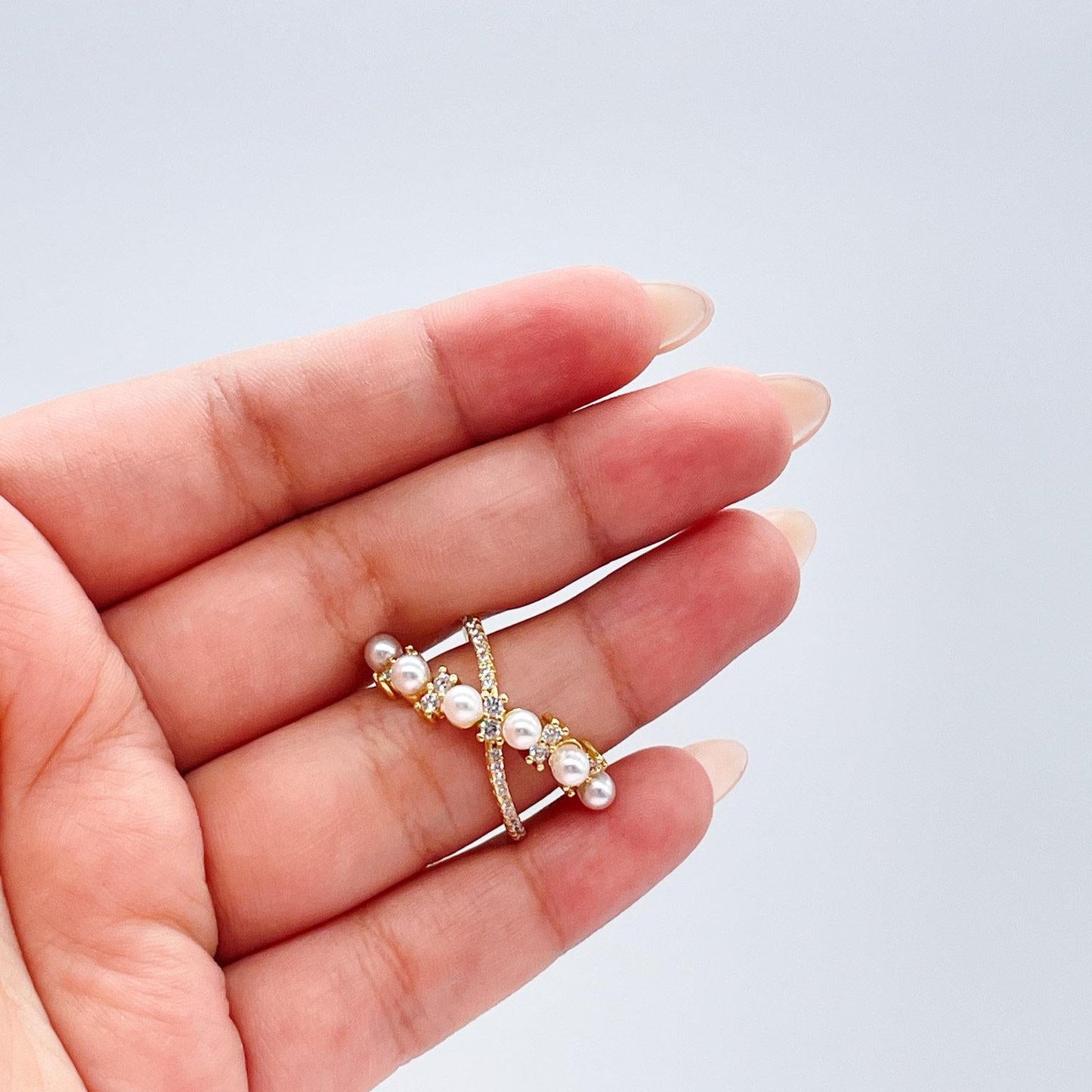 Adjustable 18k Gold Filled CZ and pearl Ring Dainty Jewelry