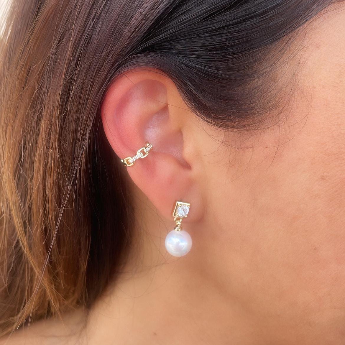 18k Gold Filled Mini CZ Link Ear Cuff