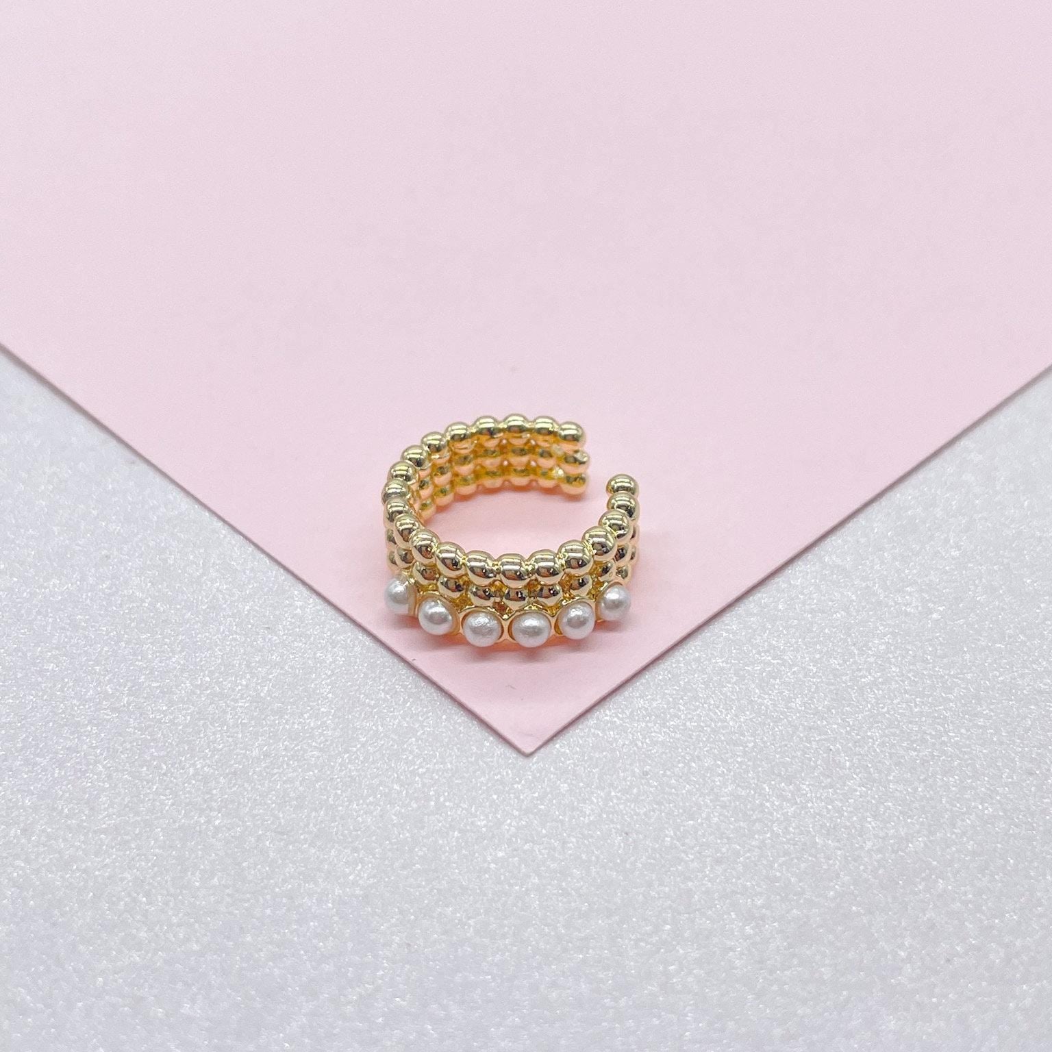 18k Gold Filled Tiny Beaded Ear Cuffs and pearl