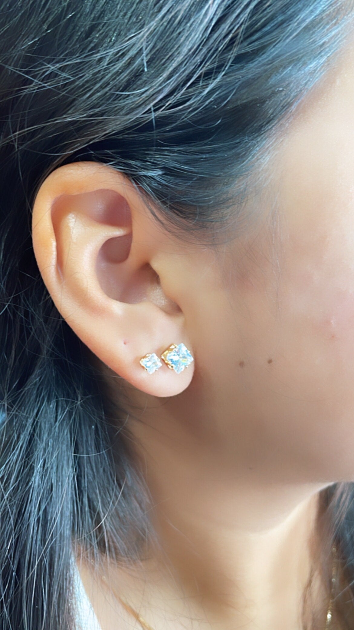 18k Gold Filled Cubic Zirconia Square Stud Earrings, Princess Cut Square Studs, Diamond Cut studs, Stud Earrings, Dainty Studs