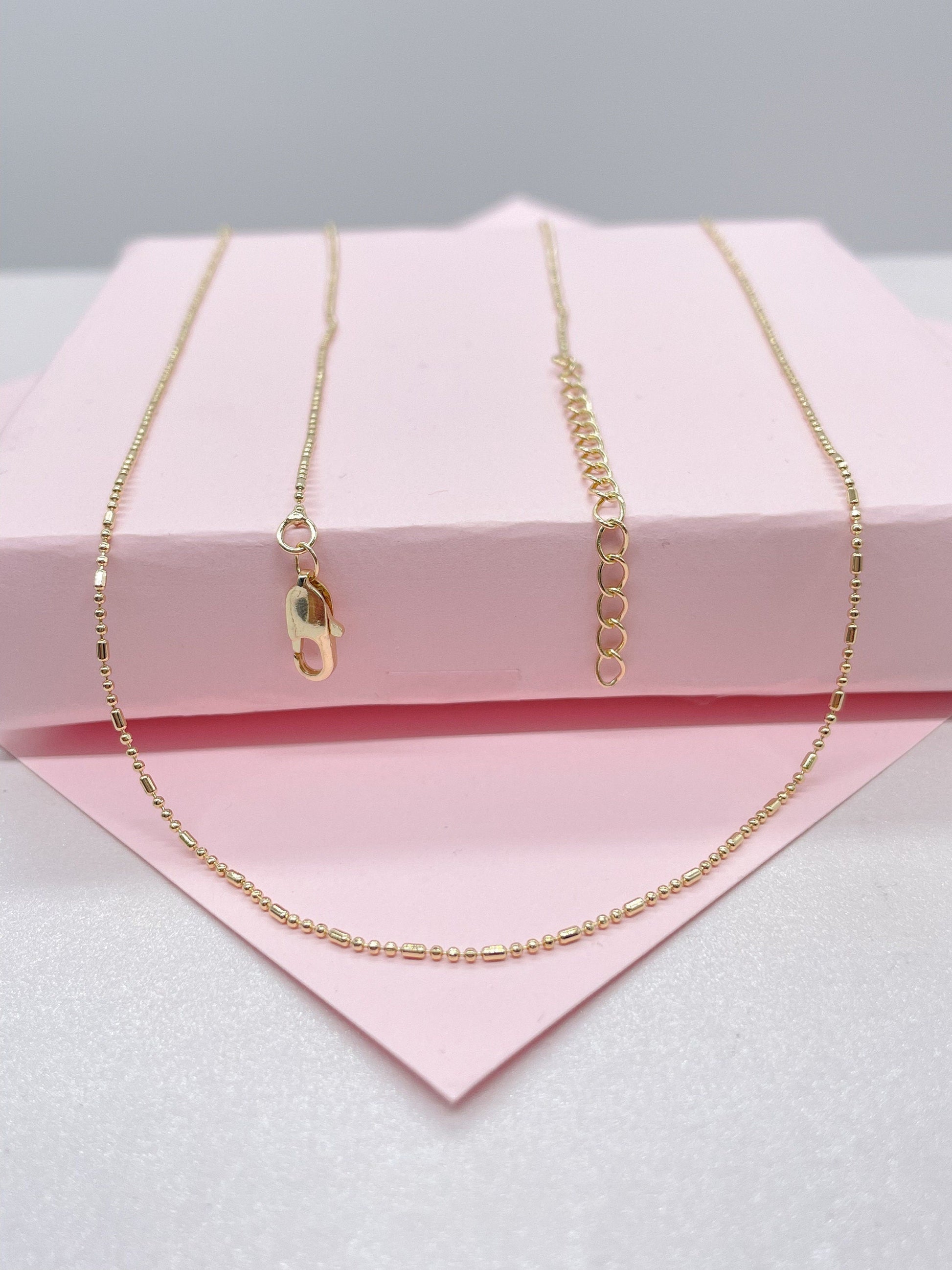 Dainty 18k Gold Filled 3 in 1, 1mm Extra Thin Dash Dot Chain