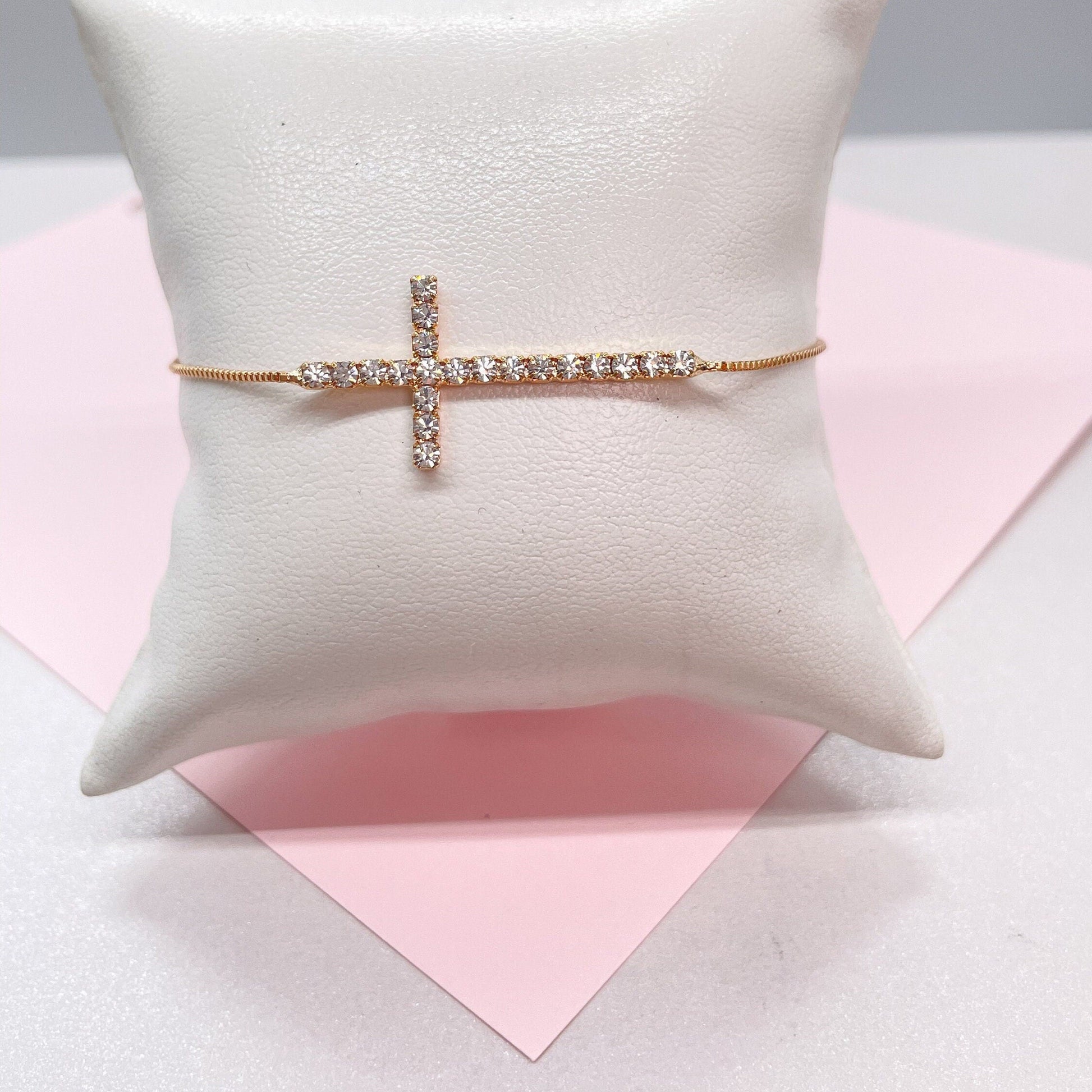 18k Gold Filled Rose Gold Dainty Box Chain Bacelet with CZ cross