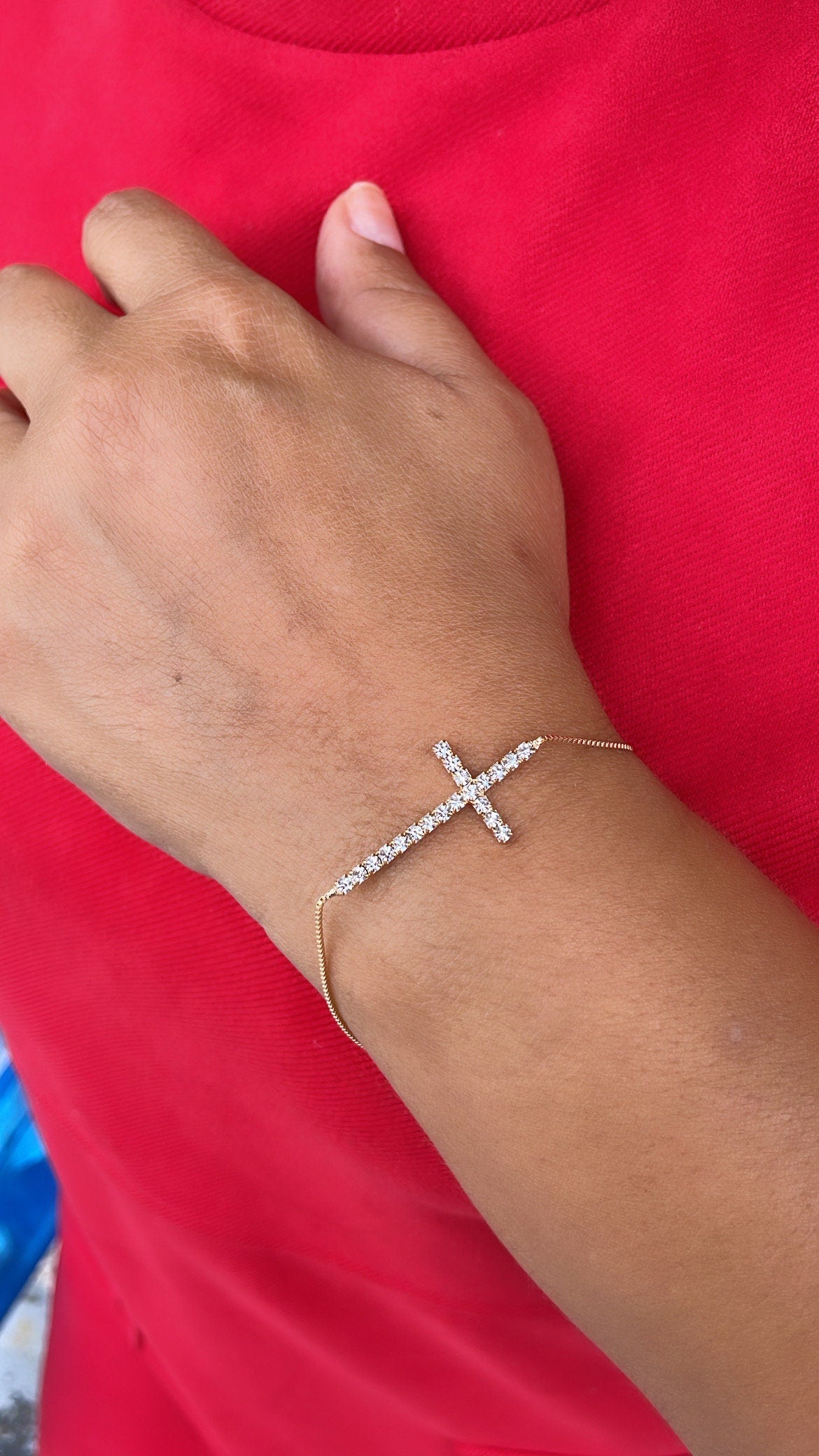 18k Gold Filled Rose Gold Dainty Box Chain Bacelet with CZ cross