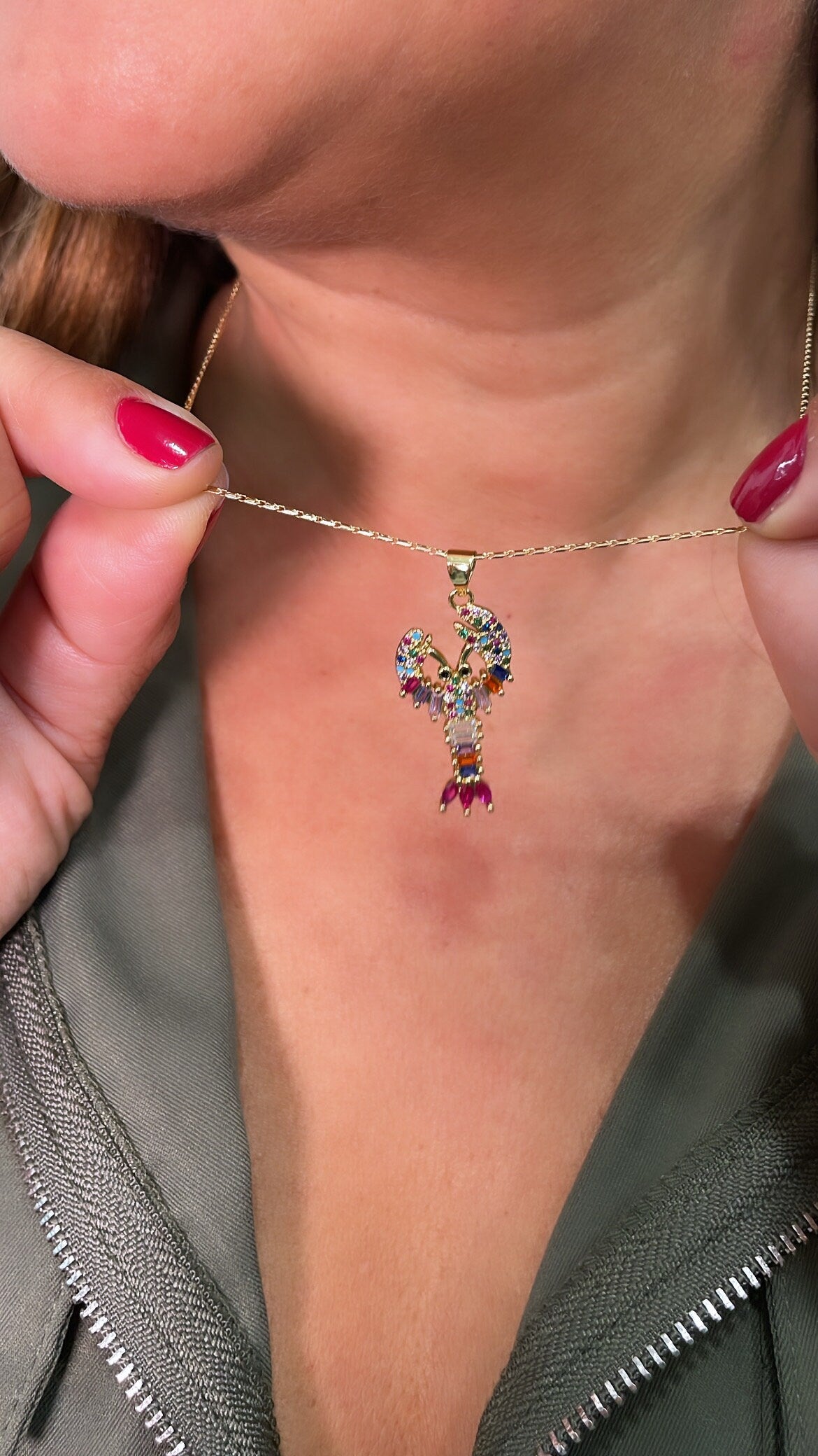 18k Gold Filled Small Colorful CZ Lobster with Baguette Stones