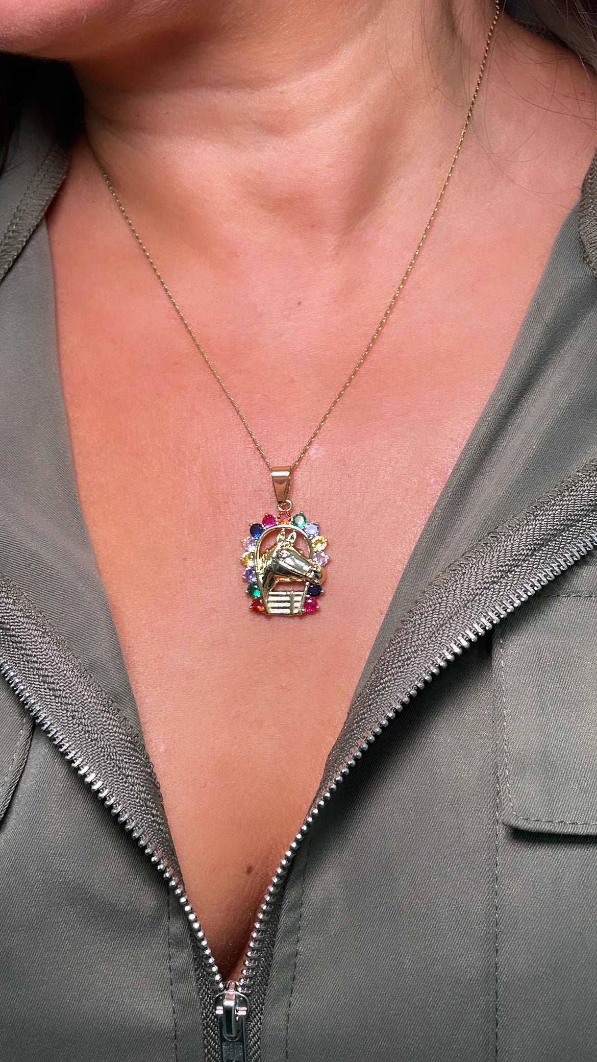 18k Gold Filled Multicolor Horse Shoe Engraved Pendant, Western theme, Cowboy Themed pendant