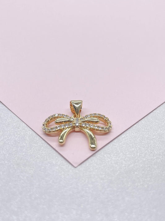 18k Gold Filled Dainty CZ Bow Pendant Charm
