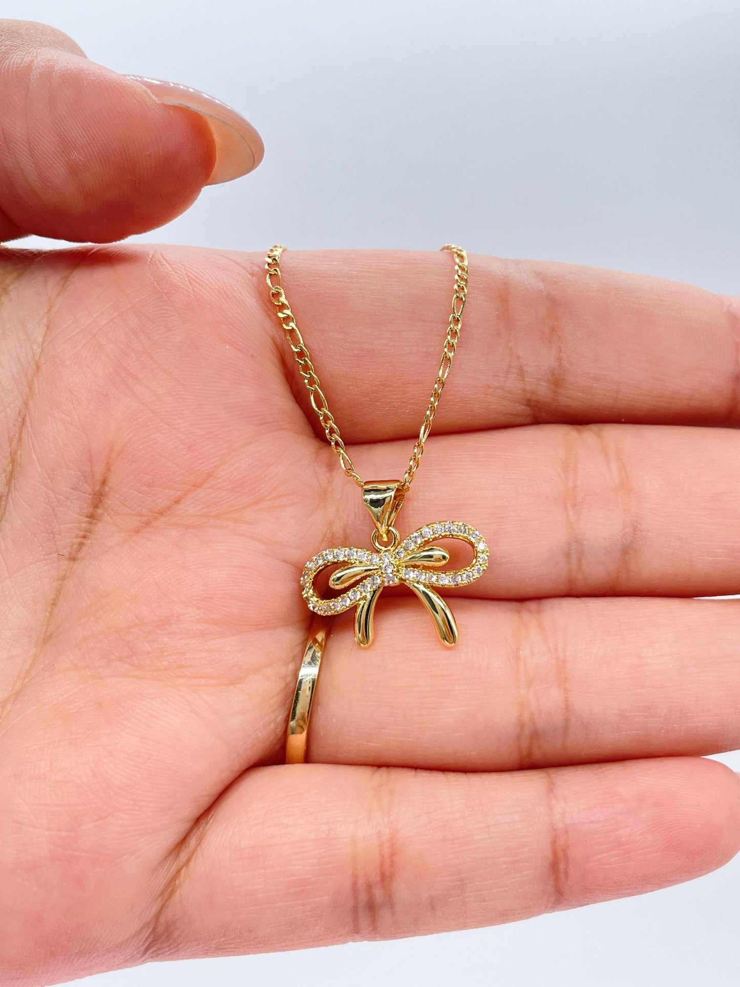 18k Gold Filled Dainty CZ Bow Pendant Charm