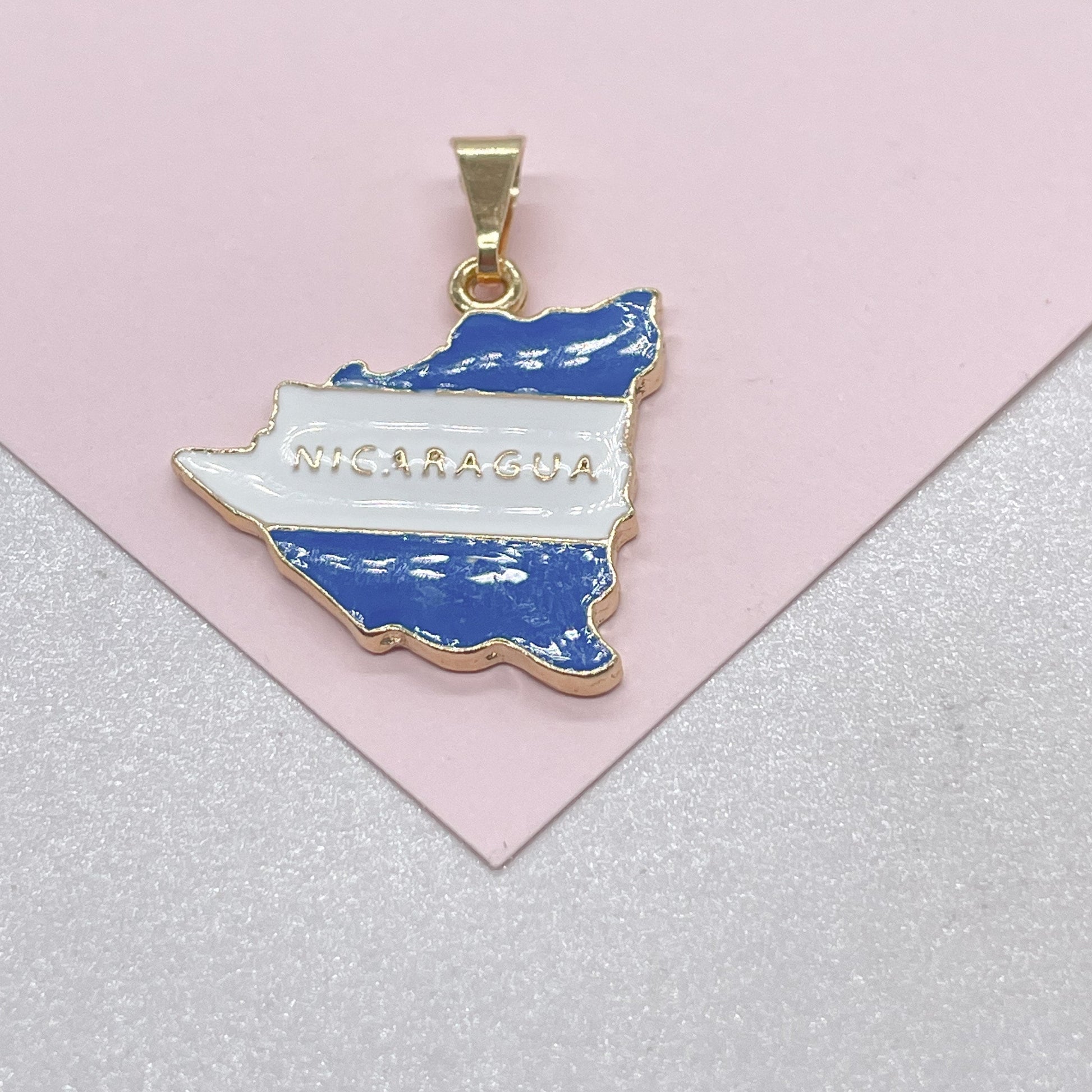 18k Gold Filled Enamel Nicaragua Pendant, Nicaragua Jewlery, Nicaragua Pendant