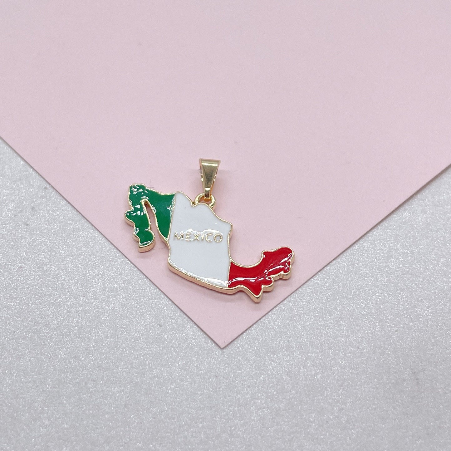 18k Gold Filled Enamel Mexican Flag Pendant, Mexican Jewlery, Birthday Gift
