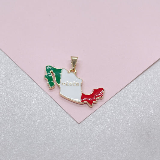 18k Gold Filled Enamel Mexican Flag Pendant, Mexican Jewlery, Birthday Gift