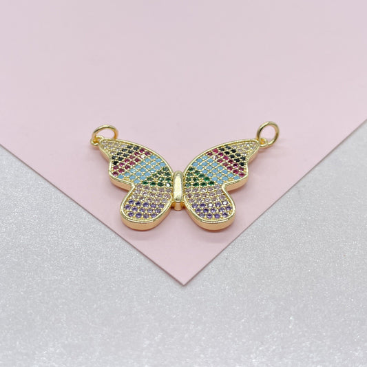 18k Gold Filled Butterfly Charm with Colorful Micro Pave Zirconia Multicolor Butterfly Pendant