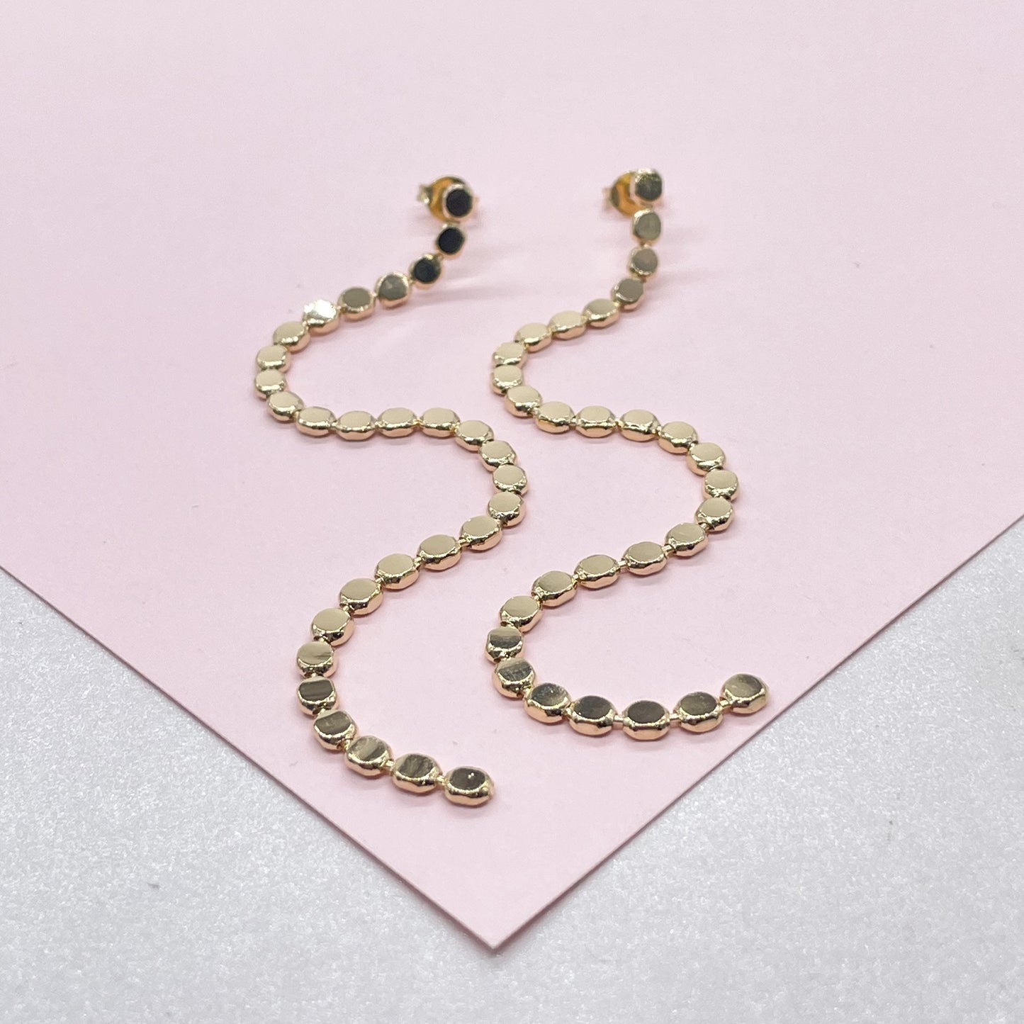 18k Gold Filled FlatPlain Beaded Dangle Earrings