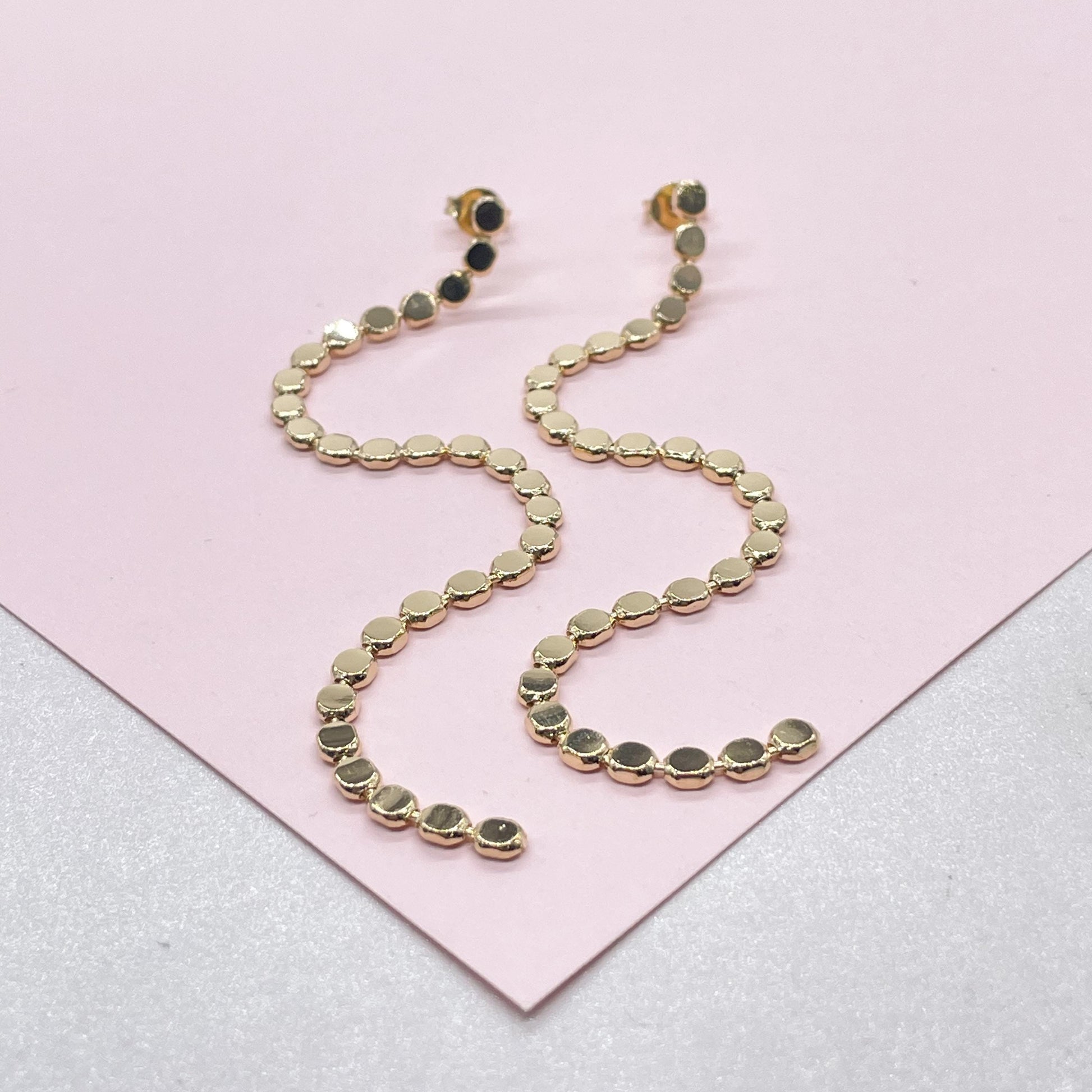 18k Gold Filled FlatPlain Beaded Dangle Earrings