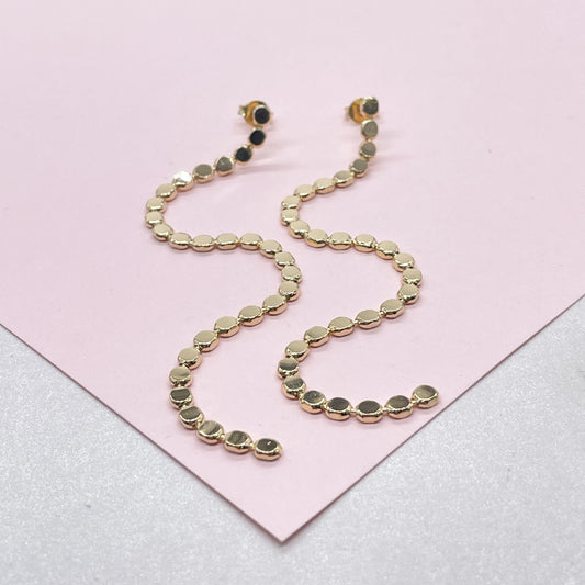 18k Gold Filled FlatPlain Beaded Dangle Earrings