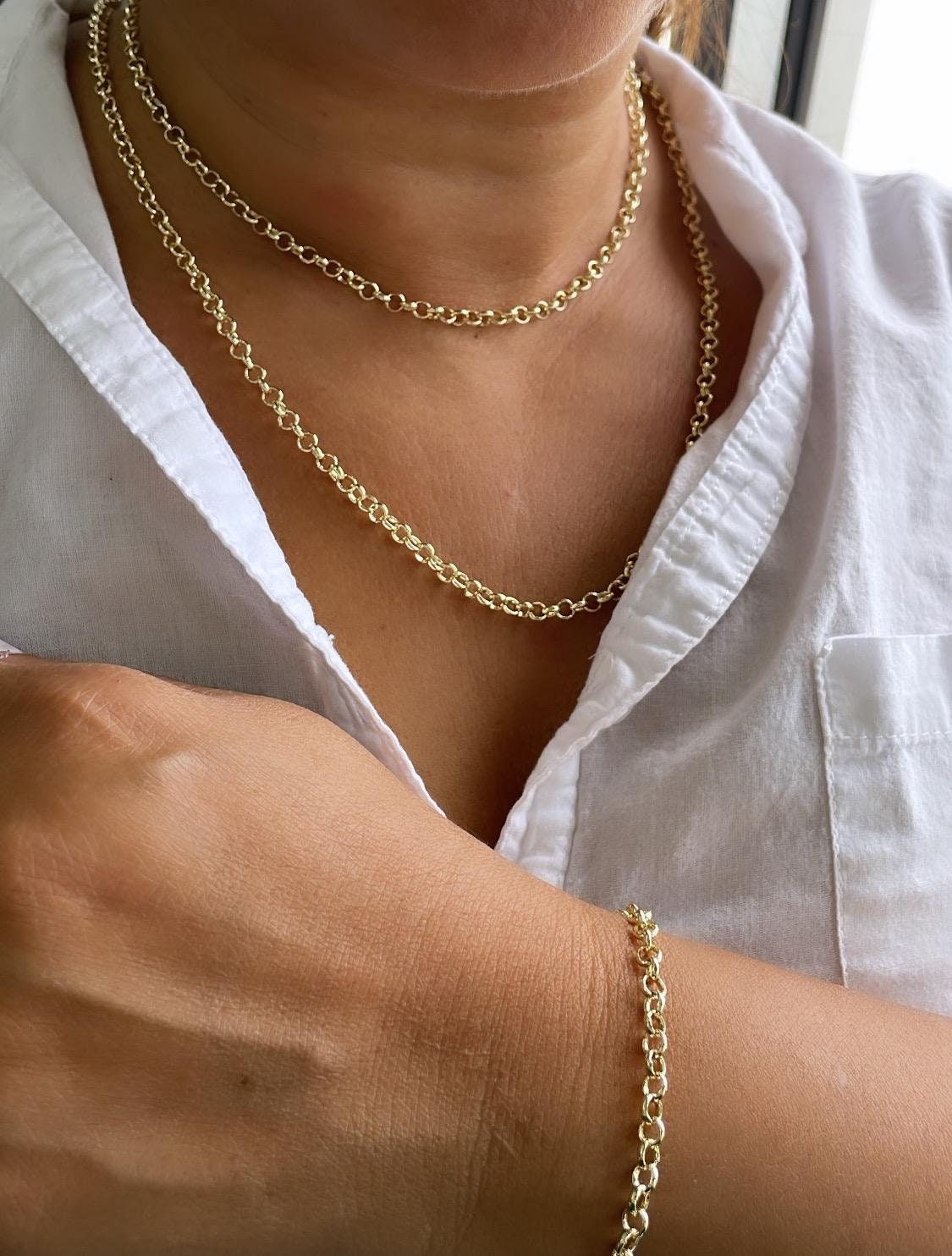 18k Gold Filled 4mm Dainty Rolo Chain and Bracelet