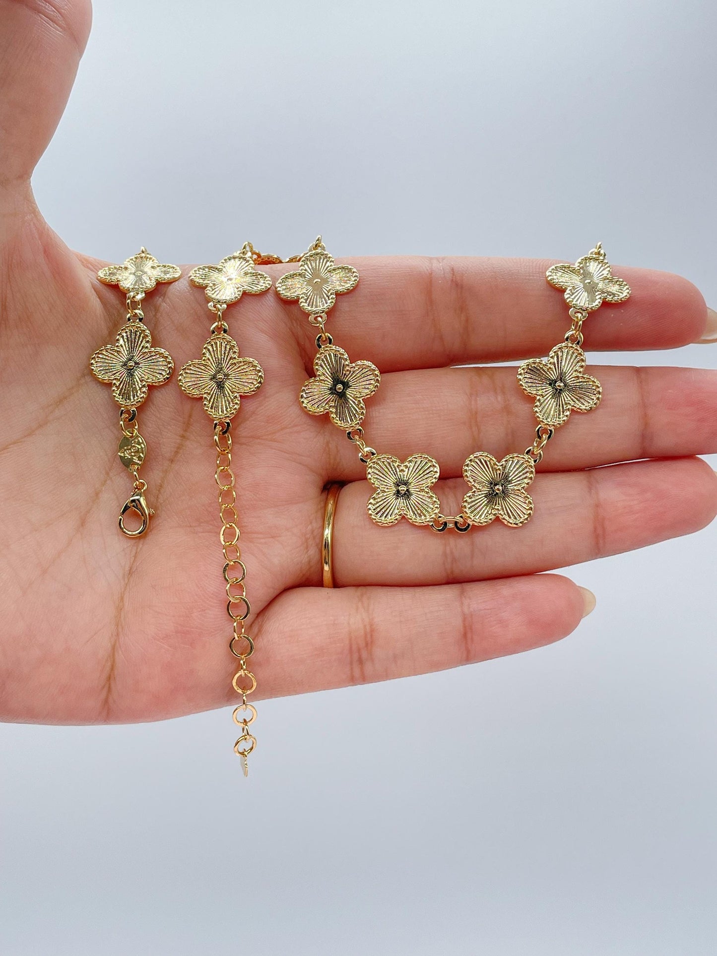 18k Gold Filled Sunburst Flower Charm Link Bracelet