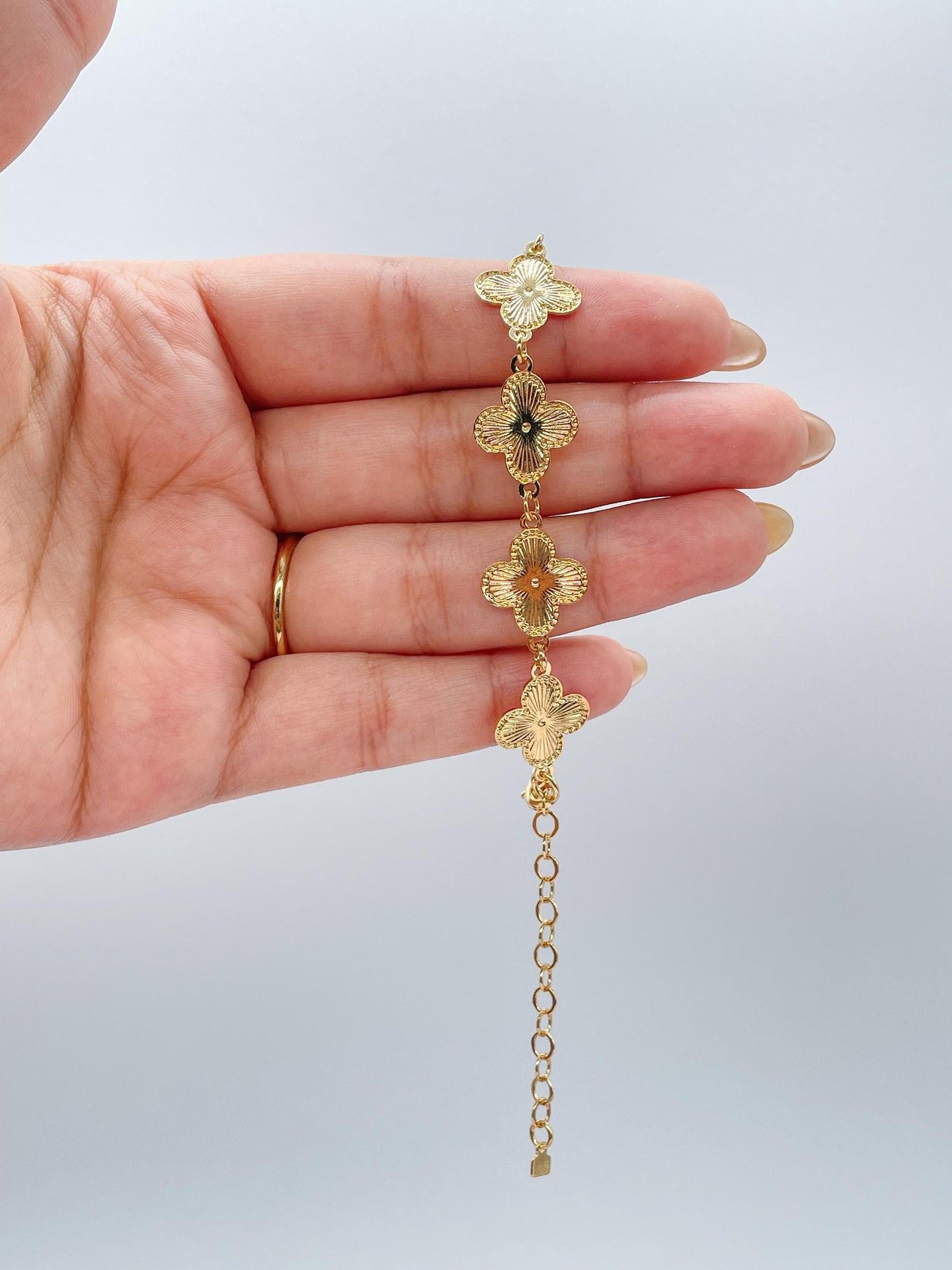 18k Gold Filled Sunburst Flower Charm Link Bracelet