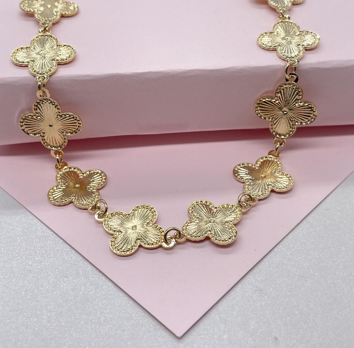 18k Gold Filled Sunburst Flower Charm Link Bracelet