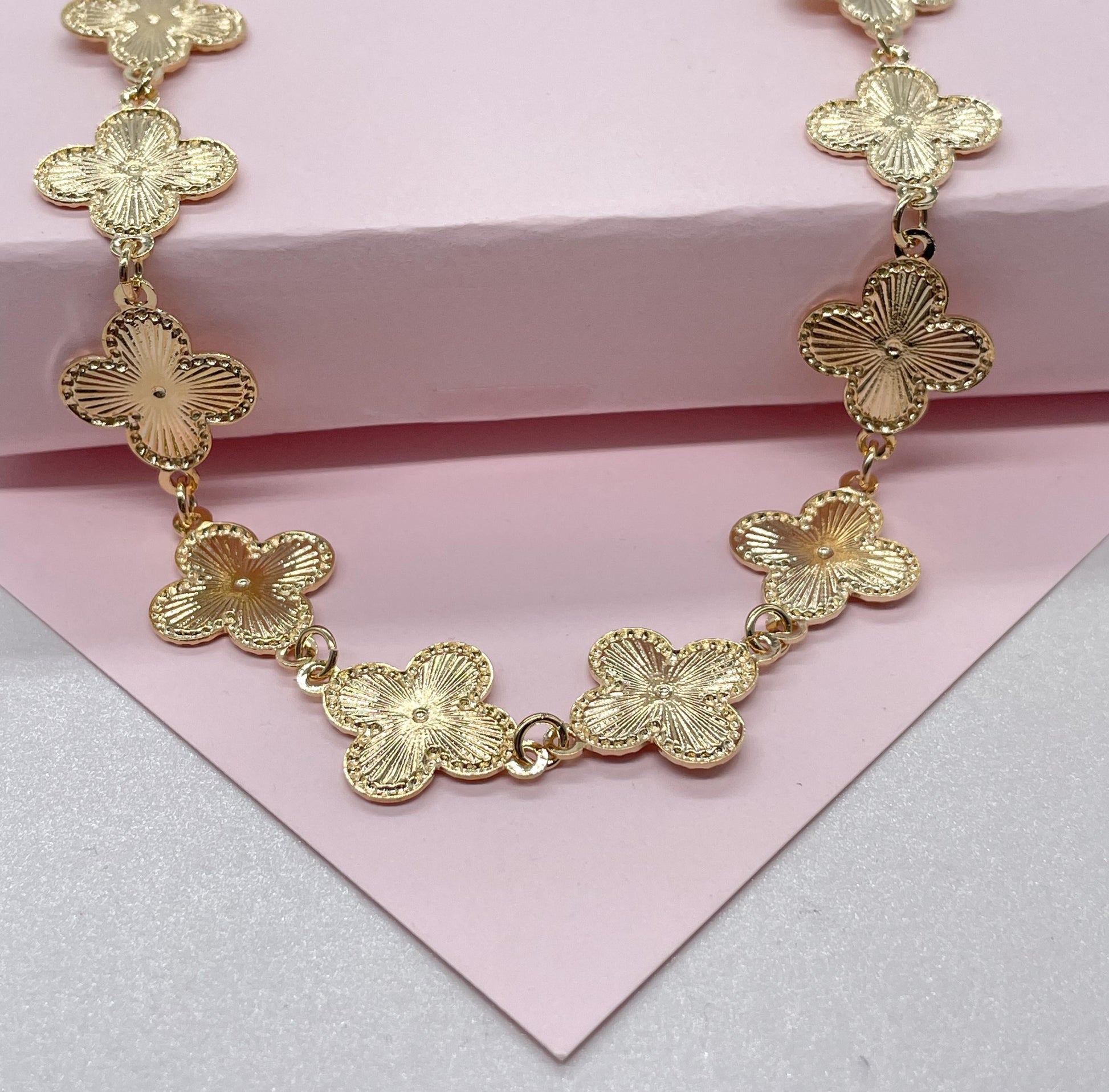 18k Gold Filled Sunburst Flower Charm Link Bracelet