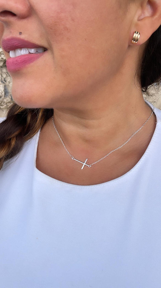 Silver Filled Curb Link Choker: Dainty Cross Necklace, Religious Jewelry